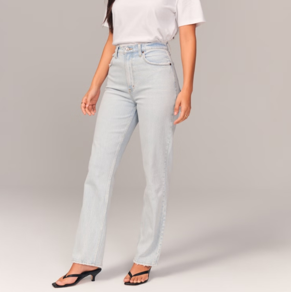 Abercrombie & Fitch High-Rise Straight Leg Light Wash Jeans